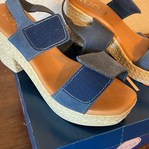 Lunita Lia Marino Blue Suede Wedge Sandals - Picture 8 of 11